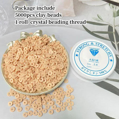 Miniatura 2 de 5000 cuentas de arcilla marrón claro, arcilla polimérica Heishi, cuentas espaciadoras redondas planas para pulseras, aretes, collares, manualidades