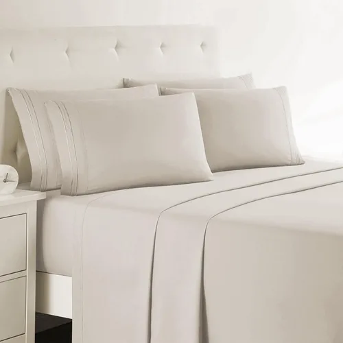 Miniatura 58 de Clara Clark - Juego de sábanas King con Flex Top, 6 piezas - Sábanas de lujo para cama King con cabeza dividida, juego de cama súper suave, King