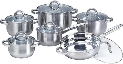 Miniatura 2 de UKN Juego de utensilios de cocina de acero inoxidable de 12 piezas con tapa de vidrio, 12 piezas, 2 incluye caja fuerte para horno