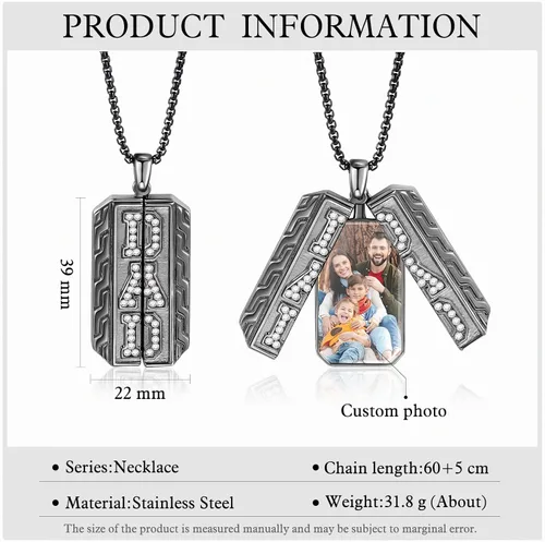 Miniatura 5 de OPALSTOCK Personalización Imagen Hombres Collar Personalizado Foto Familiar Colgante Collares Acero Inoxidable con Cadena Novio Hip Hop para Regalo