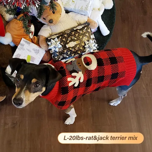 Miniatura 7 de KYEESE Suéter de Navidad para perro con patrón de reno, traje acogedor para fiestas, suéter de cuello de tortuga para perros pequeños con agujero