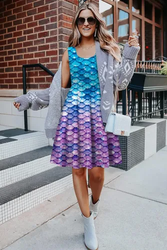 Miniatura 52 de uideazone - Vestido de mujer sin mangas cuello redondo de verano, para playa, casual, Midi línea A.