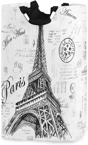 Nander Cesta de lavandería, cesta de tela plegable, bolsa de ropa plegable o vertical (torre Eiffel de París)
