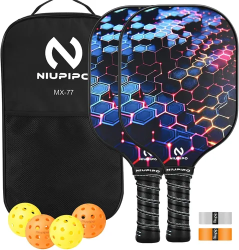 Miniatura 13 de niupipo Pickleball Paddles Set of 2 or 4, USAPA Approved Fiberglass Pickleball Paddle Set with Balls and Bag, Polypropylene Honeycomb Core