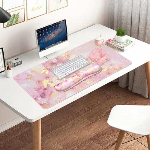 Miniatura 6 de Reposamuñecas para teclado, alfombrilla grande para ratón con soporte de muñeca para computadora, 4 en 1, almohadilla de espuma viscoelástica para 4