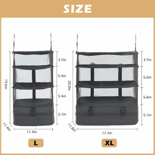 Miniatura 5 de Surblue Bolsa de almacenamiento plegable para armario, 3 estantes, tela Oxford lavable con 2 ganchos (XL 17.71 x 11.81 x 20 pulgadas, gris)