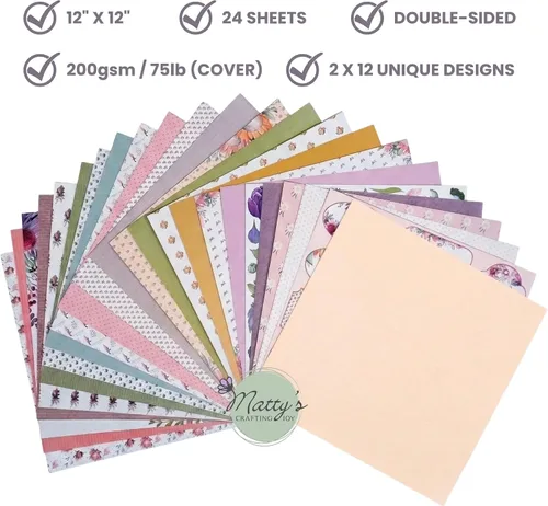 Miniatura 5 de Matty's Crafting Joy Floral Grace - Bloc de papel de cartulina de doble cara de 12 x 12 pulgadas, 24 unidades, diseño floral