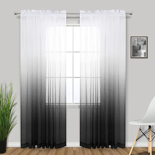 Miniatura 10 de KOUFALL Cortinas de ventana de baño para ducha, juego de 2 paneles de cortinas cortas transparentes en blanco y negro para cocina, dormitorio