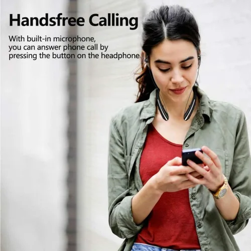 Miniatura 3 de Auriculares Bluetooth retráctiles con banda para el cuello, auriculares inalámbricos de ajuste cómodo de 20 horas con carrete automático, Negro