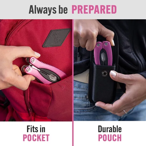 Miniatura 7 de Multiherramienta Rosa 15-en-1 para Mamá, Esposa, Hija, Abuela, Alicates de Multiherramienta EDC Práctica, Cuchillo de Bolsillo con Bloqueo