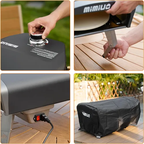 Miniatura 4 de Mimiuo Horno de pizza de gas para exteriores con piedra giratoria automática para pizza, hornos de pizza de propano portátiles de 14 pulgadas