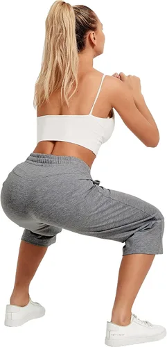 Miniatura 4 de SPECIALMAGIC Pantalones capri de algodón para mujer, pantalones de pijama de pierna ancha, pantalones capri deportivos