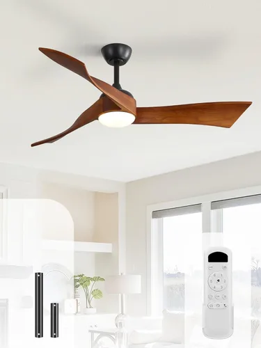 Sofucor - Ventiladores de techo de 52 pulgadas con luces, ventilador de techo de madera sólida para interiores/exteriores con control remoto, motor