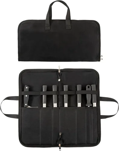 Miniatura 11 de Rollo de cuchillos, bolsa resistente para cuchillos, estuche de lona encerada con 4 ranuras para cuchillos y herramientas de cocina, bolsa