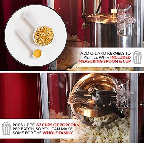Miniatura 6 de Máquina de palomitas de maíz de 8 onzas con carrito – 3 galones por lote, estilo vintage profesional para hacer palomitas de maíz estilo teatro