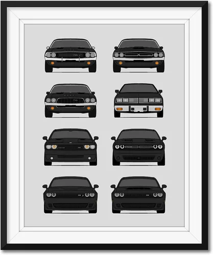 Miniatura 19 de Custom Car Posters Póster hecho a mano compatible con Dodge Challenger Generations e impresión de Challenger SRT, multicolor, impresión metálica