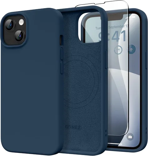 Miniatura 274 de GONEZ Funda de silicona para iPhone 14 Pro Max, compatible con MagSafe, con protector de pantalla + protector de lente de cámara, silicona líquida a