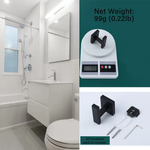 Miniatura 4 de 2 ganchos para toallas de baño, accesorios de baño para montaje en pared, para una sola capa y gancho para bata, acero inoxidable SUS304, cuadrado
