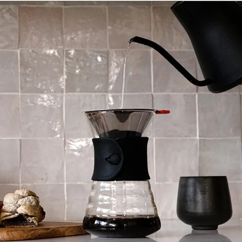 Miniatura 6 de Filtro de café reutilizable para verter sobre cafetera Filtro de malla de doble capa con soporte de vidrio Filtro de café de acero inoxidable