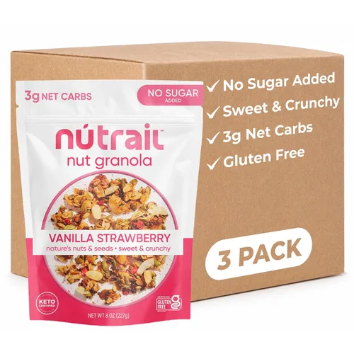 Miniatura 11 de NuTrail Cereal de granola de nuez, vainilla y fresa, sin azúcar añadido, keto, bajo en carbohidratos, sin gluten, sin granos, desayuno saludable, 8