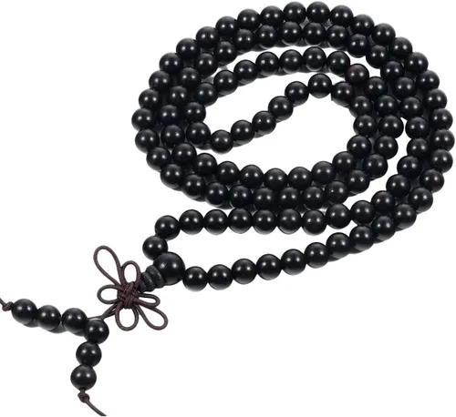 Miniatura 10 de TUMBEELLUWA Pulsera de 0.236 in con 108 cuentas de madera de oración de Mala para unisex, budista tibetano, meditación, rosario, estilo envolvente