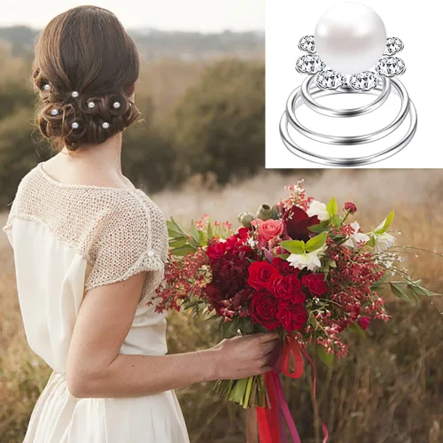 Miniatura 6 de Juego de 60 piezas de gemas con diamantes de imitación giratorios, horquillas para el cabello con diamantes en espiral, perlas y flores, pasadores