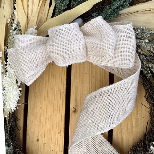 Miniatura 3 de Cinta tejida de arpillera de tela beige, 2 1/2 pulgadas x 10 yardas, borde con alambre, cinta de árbol de Navidad marfil para manualidades, adornos