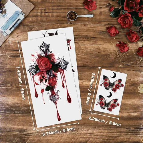 Miniatura 3 de Tatuajes temporales para hombres y mujeres adultos, 77 hojas de calcomanías de tatuaje falsas, lágrimas de serpiente, relojes, planetas