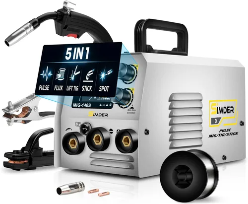 SSimder - Soldador MIG de 140 A con pulso de 110 V, 220 V, núcleo de flujo/elevación TIG/Stick 3 en 1, temporizador SPOT, inversor IGBT para
