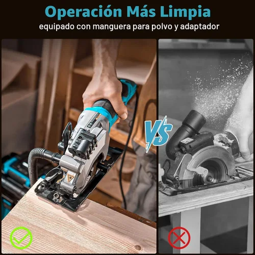 Miniatura 6 de Seesii Mini sierra circular con guía láser, sierra circular compacta con cable de 4.8A 4000 RPM con guía de rasgadura, 3 cuchillas (4-1/2 pulgadas)