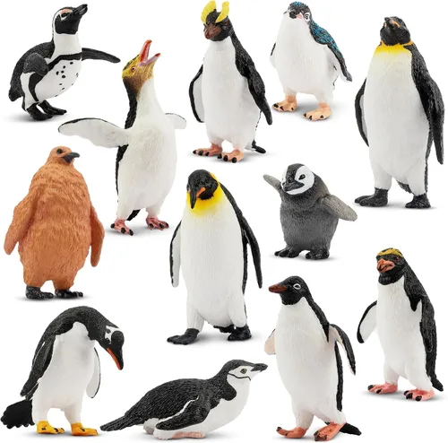 Miniatura 11 de Toymany Juego de 14 mini figuras de animales árticos, juguetes de animales polares con oso polar, caribú, pingüino, morsa, lobo, figuras
