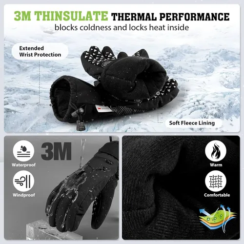 Miniatura 3 de Hikenture Guantes de esquí con Thinsulate 3M, guantes de nieve extra cálidos para hombres y mujeres, guantes de snowboard impermeables aislados