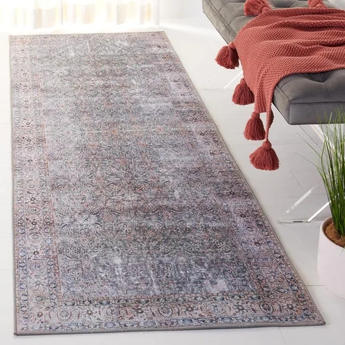 SAFAVIEH Washable Rug Tucson Collection - 2'6" x 6' Runner, Green Blue & Beige, Slip Resistant & Easy to Clean, Ideal for Hallway, Foyer, Entryway,