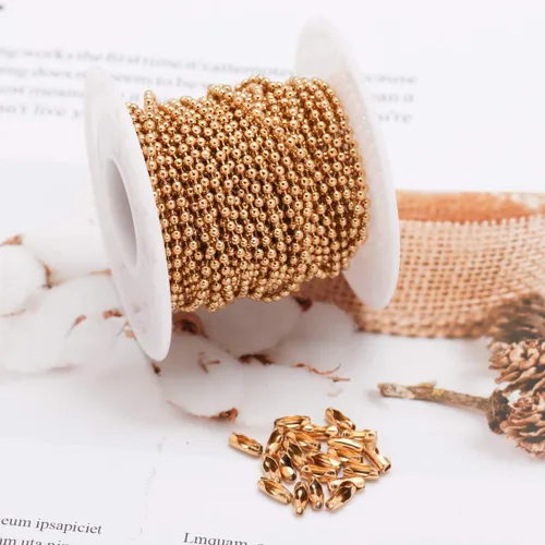 Miniatura 4 de Tiparts - Cadena con cuentas de bolas de 9.1 m de acero inoxidable de 18K dorado, con 20 broches conectores, juegos de cadena de cuentas de bolas
