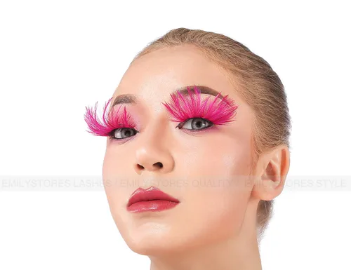 Miniatura 5 de EMILYSTORES - Pestañas para disfraz de plumas sintéticas rosas para Halloween, pestañas dramáticas, aspecto de fiesta, 1 par