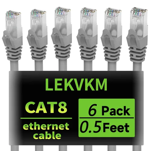 Miniatura 12 de Cable Ethernet Cat8 de 0.5 pies, paquete de 6 cables de red LAN blindados S/FTP, 40 Gbps 2000 MHz de alta velocidad, ideal para salas de servidores