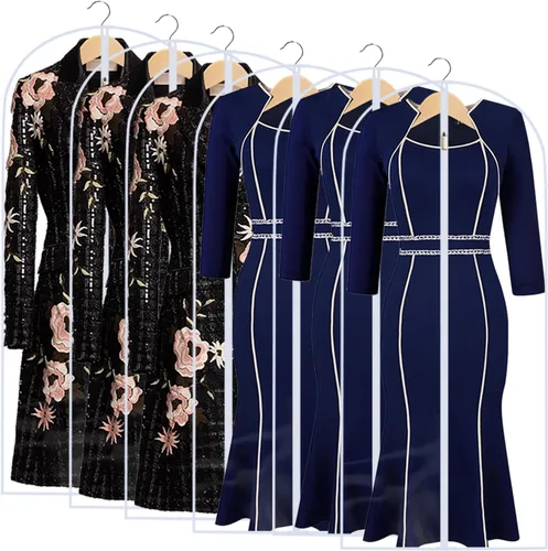 Miniatura 8 de Bolsas transparentes para colgar ropa, 40 pulgadas (juego de 6), bolsas de traje para almacenamiento en armario, bolsas de plástico a prueba