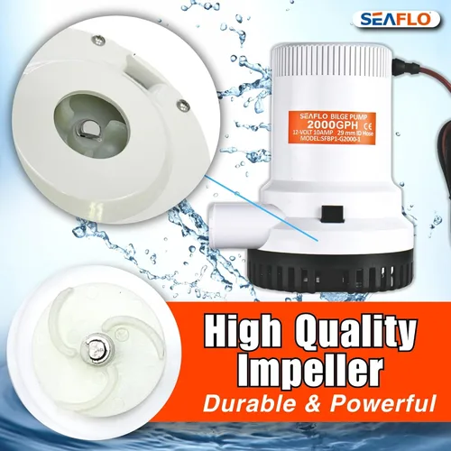 Miniatura 5 de Bomba de achique SEAFLO Serie 01 de 2000 GPH – 12V, salida de 1-1/8", bomba sumergible marina con protección anti-airlock, certificada CE y Rohs