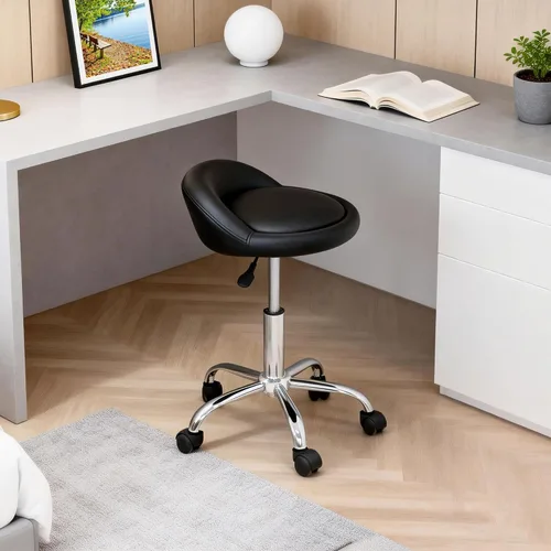 Miniatura 2 de SUPER DEAL Silla giratoria hidráulica ajustable para salón, taburete de masaje facial, tatuaje, spa médico con respaldo y ruedas, color negro