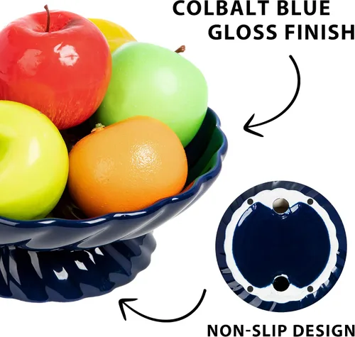 Miniatura 5 de Cuenco de frutas de cerámica de 9.5 pulgadas, plato decorativo para servir, bandeja de frutas o cesta de frutas para encimeras de cocina, granjas