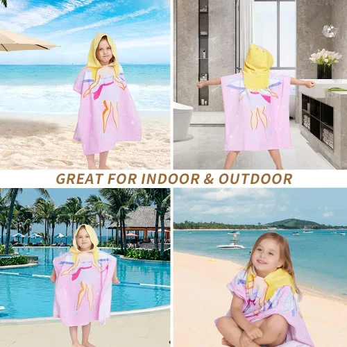 Miniatura 6 de Gealaek - Toalla con capucha 100% algodón para niños de 2 a 6 años, toalla suave y absorbente para baño, piscina, playa, unisex, diseño de hada Hada