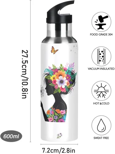 Miniatura 9 de Colorful Flowers Stainless Steel Water Bottle 20 Oz, BPA-Free Sport Water Bottle Leakproof Water Bottles