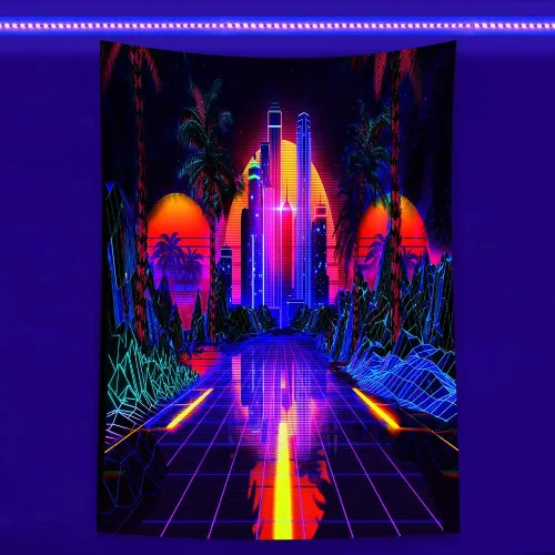 Miniatura 10 de TPMDFC Tapiz punk urbano con luz negra, reactivo a los rayos UV, decoración futurista japonesa de ciudad futurista, tamaño pequeño, 40 pulgadas, 30