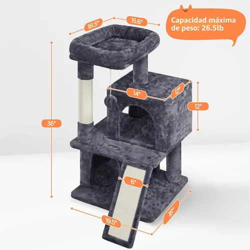 Miniatura 3 de Yaheetech Árbol para gatos para mascotas de interior, torre de 36 pulgadas con plataforma extra grande, postes rascadores, tablero, pelota colgante