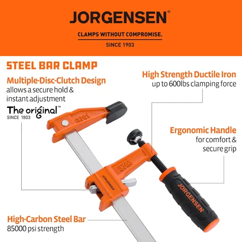 Miniatura 2 de Jorgensen 18-Inch Bar Clamp Set, Medium Duty Steel Bar Clamps for Woodworking, Wood Clamps with 600 lbs Load Limit, 2-Pack