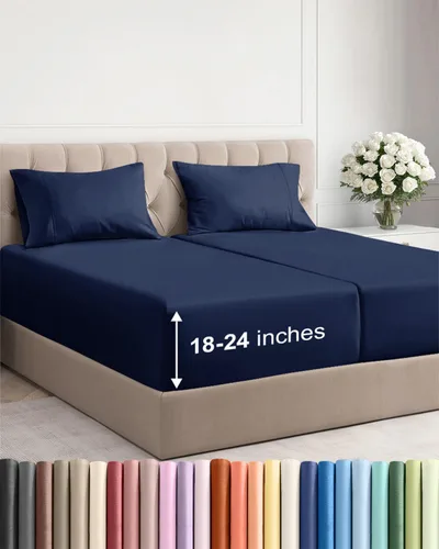 Miniatura 180 de Sábanas King divididas con bolsillos extra profundos, sábanas transpirables y refrescantes de 5 piezas, sábanas de lujo para hotel, suaves, sin 22