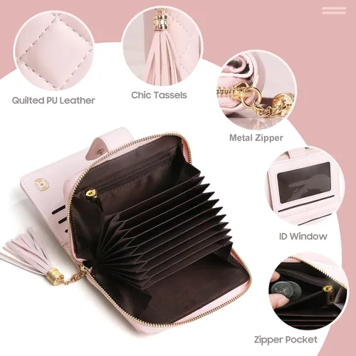 Miniatura 3 de Billetera para tarjetas de crédito, con cremallera para hombres y mujeres, Rosado, Classic