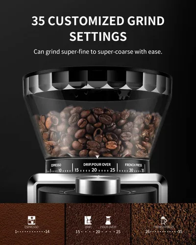 Miniatura 4 de KIDISLE Molinillo de café expreso con rebabas cónicas, molinillo eléctrico de granos de café con 35 ajustes precisos con tecnología antiestática