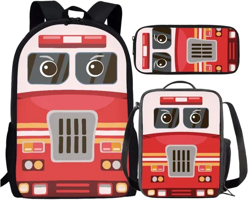 Miniatura 87 de HUGS IDEA Juego de 3 bolsas escolares con aislamiento térmico para el almuerzo, estuche para lápices