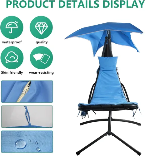 Miniatura 4 de MICTONY Funda de cojín de repuesto para silla de salón colgante para exteriores, tela suave impermeable (cojín no incluido), color azul